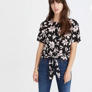 Madewell Black Floral Tie-Front Blouse